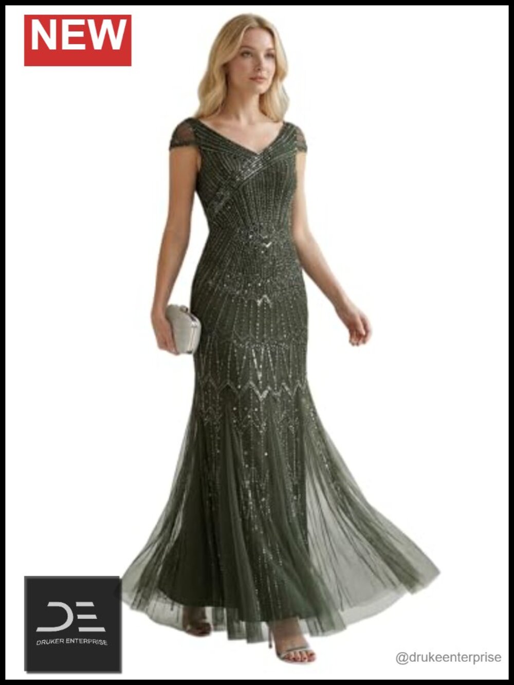 Sequin Embroidered V-Neck Mermaid Formal Evening Dress Maxi